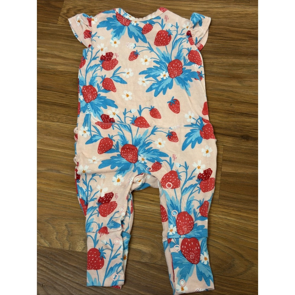 Posh Peanut Baby Girls 0-3 Months Ruffle Bum Strawberry Capped Romper Outfit VGC